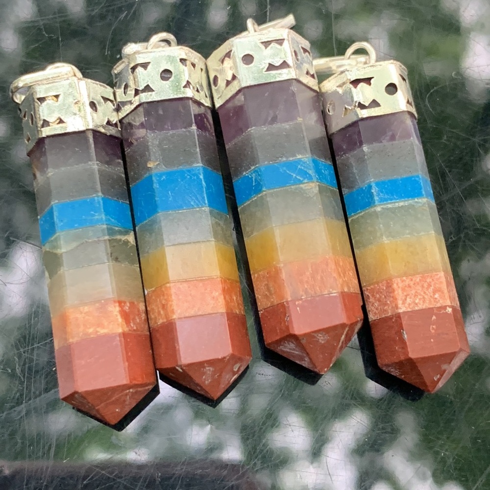 Seven Chakra Silver Capped Terminated Pendant - Picture 16 of 16